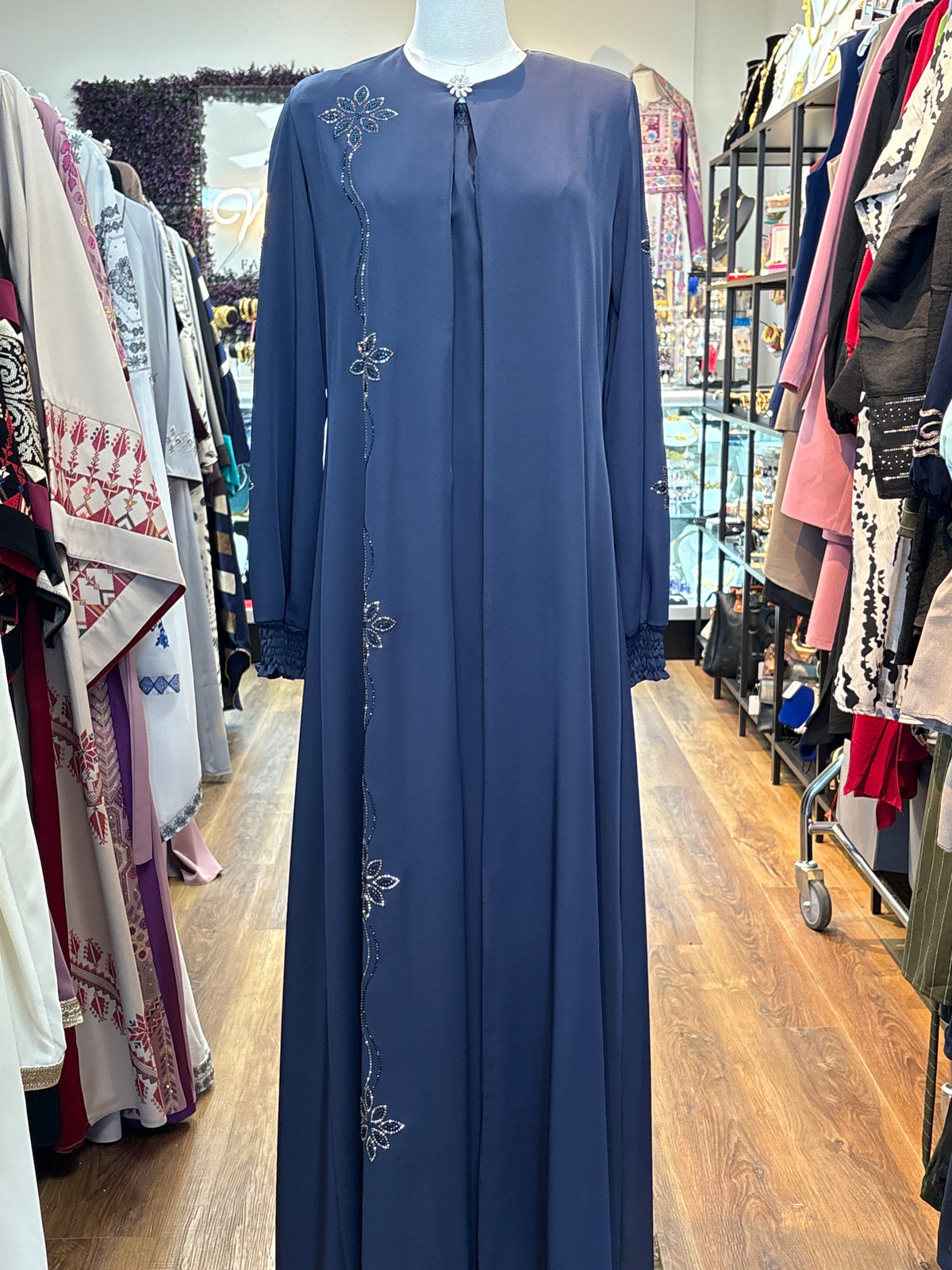 Floral Abaya Navy