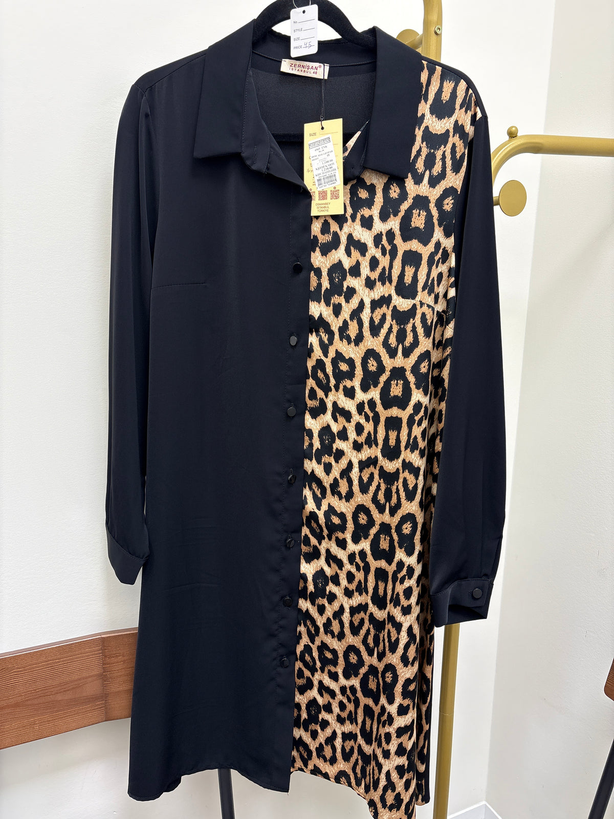 Leopard Contrast Button-Down Tunic