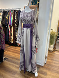 Thawb Al-Sumud beige and purple Palestinian embroidered thobe made in Jordan, Mariam Fashion & Beauty Mississauga