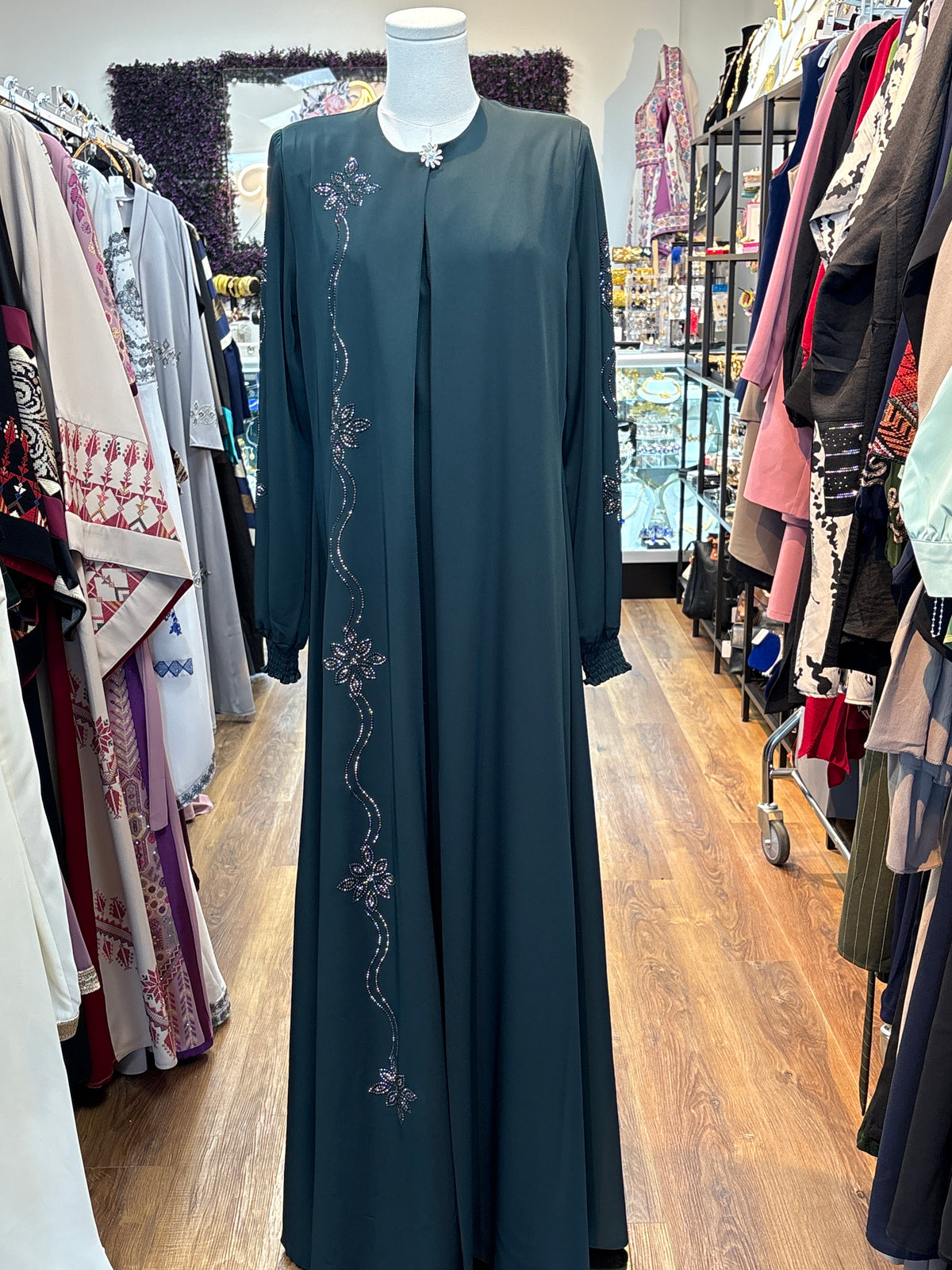 Floral Abaya (Olive)