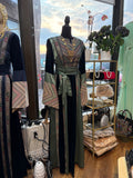 Thobe Al Turath green and gold patchwork thobe made in Jordan, Mariam Fashion & Beauty Mississauga