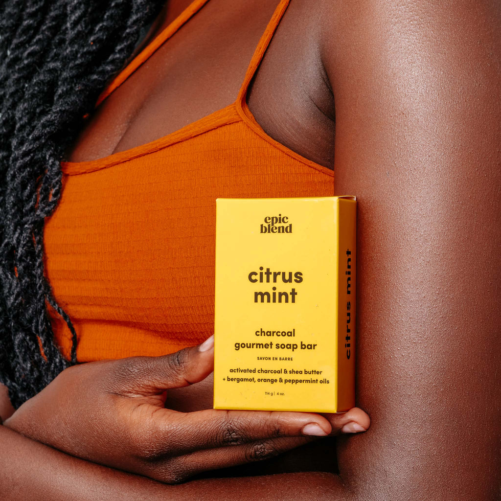 Epic Blend Citrus Mint Charcoal Bar Soap in hand