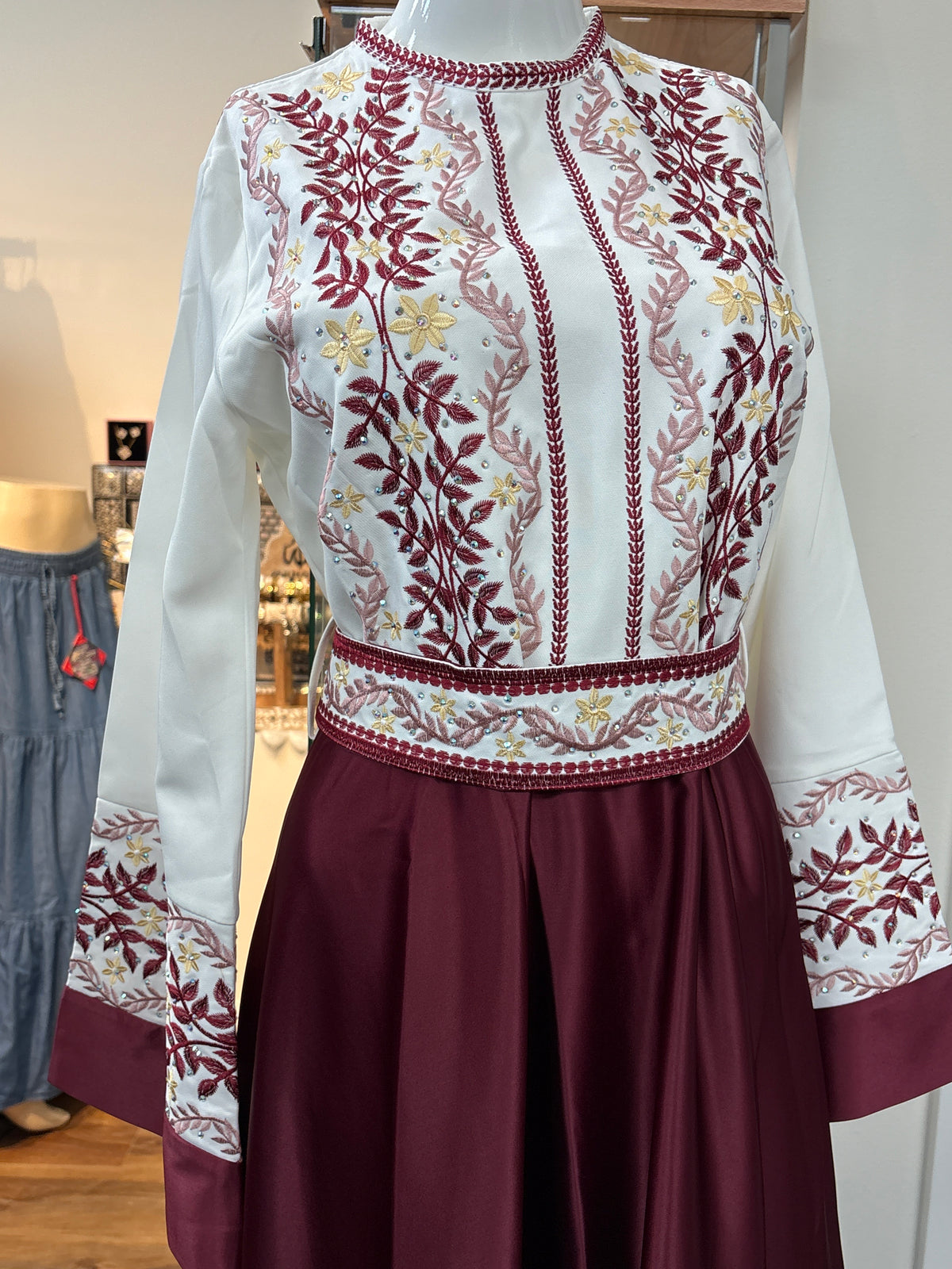 Thobe Al Amal maroon Palestinian thobe made in Jordan, Mariam Fashion & Beauty Mississauga