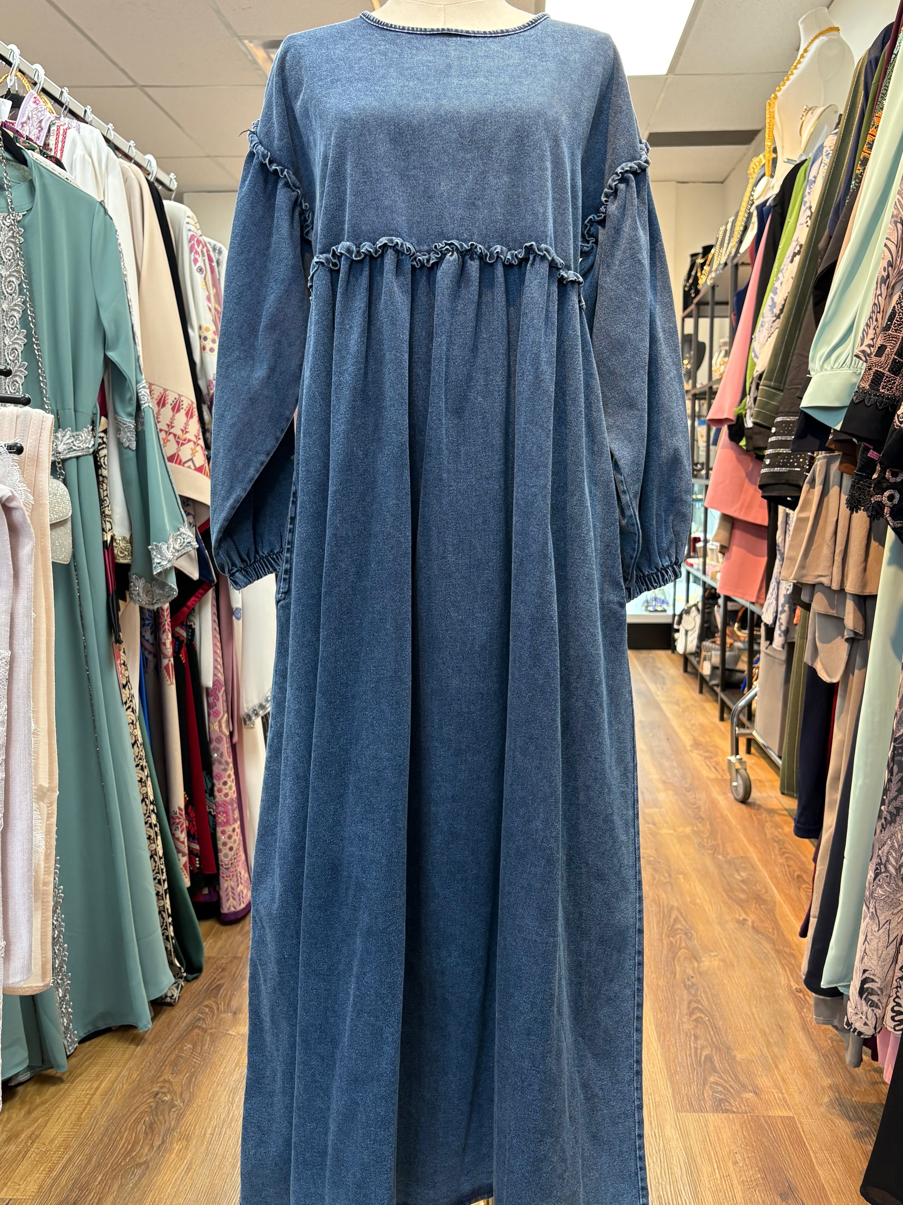 Modest denim jeans dress made in Turkey