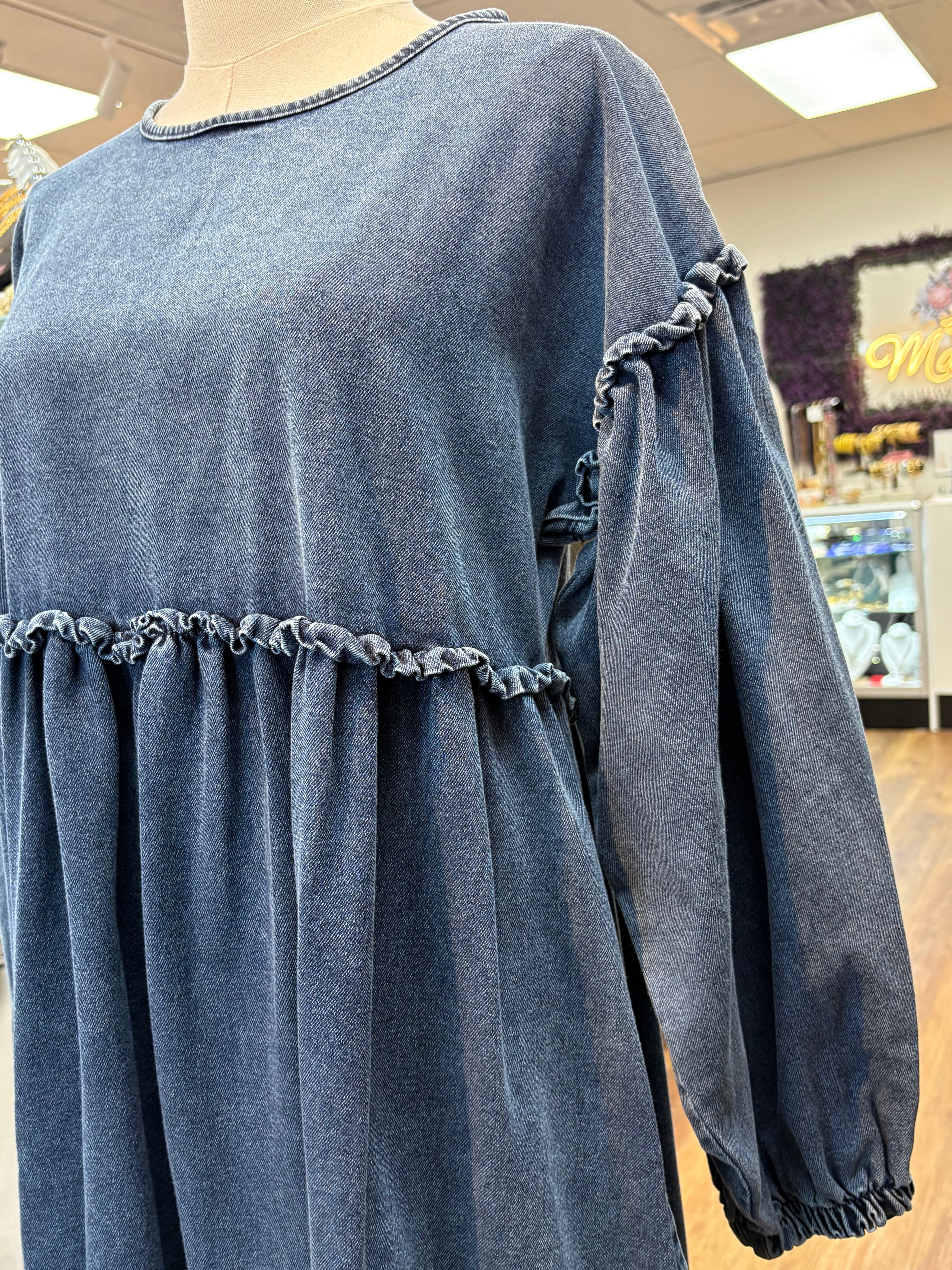 Modest denim jeans dress made in Turkey, view 2