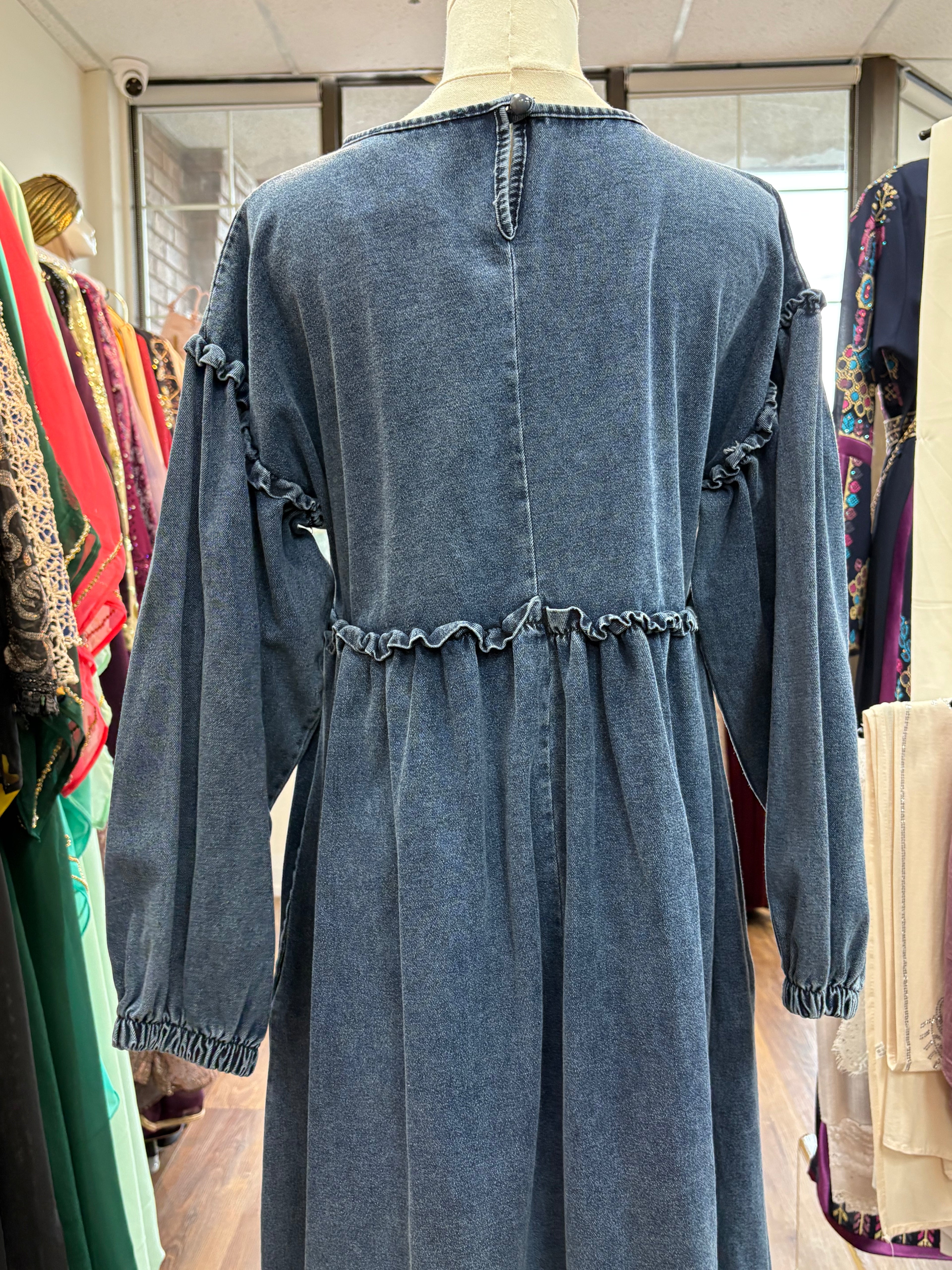Modest denim jeans dress made in Turkey, view 3